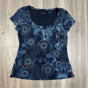 Axcess Navy Blue Mesh Top Floral & Geometric Pattern Y2K‎ Boho